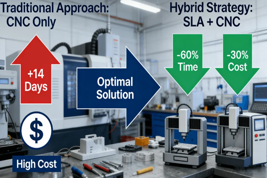 Flowchart illustrating a scientific decision-making framework for selecting rapid prototyping technology based on four key parameters: accuracy, material, volume, and timeline.