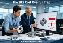 In Precision Manufacturing, How Does Incorrect Material Selection Lead to a 30% Cost Overrun and Project Delays? A designer holds a failed, cracked part next to a CAD model showing a hidden cost alert, while a manufacturing engineer points to a successful, identical part made from a different material, illustrating the real-world consequences of poor material selection.