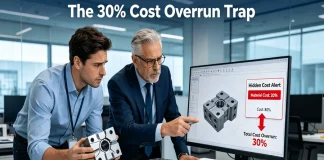 In Precision Manufacturing, How Does Incorrect Material Selection Lead to a 30% Cost Overrun and Project Delays? A designer holds a failed, cracked part next to a CAD model showing a hidden cost alert, while a manufacturing engineer points to a successful, identical part made from a different material, illustrating the real-world consequences of poor material selection.