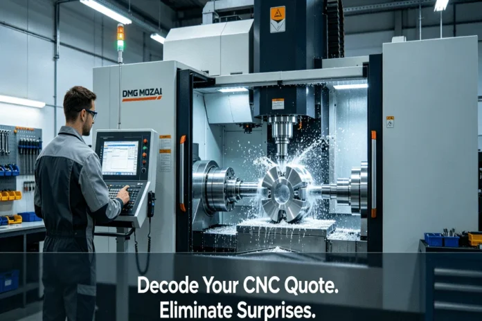 A modern CNC machining center in operation at a high-tech manufacturing facility, symbolizing precision and transparency in quoting.
